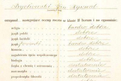 report card from Stefan Batory High School